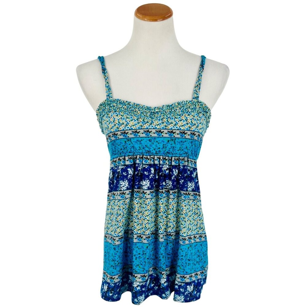 Vintage Delia’s Blue Ditsy Floral Print Sleeveless Babydoll Top